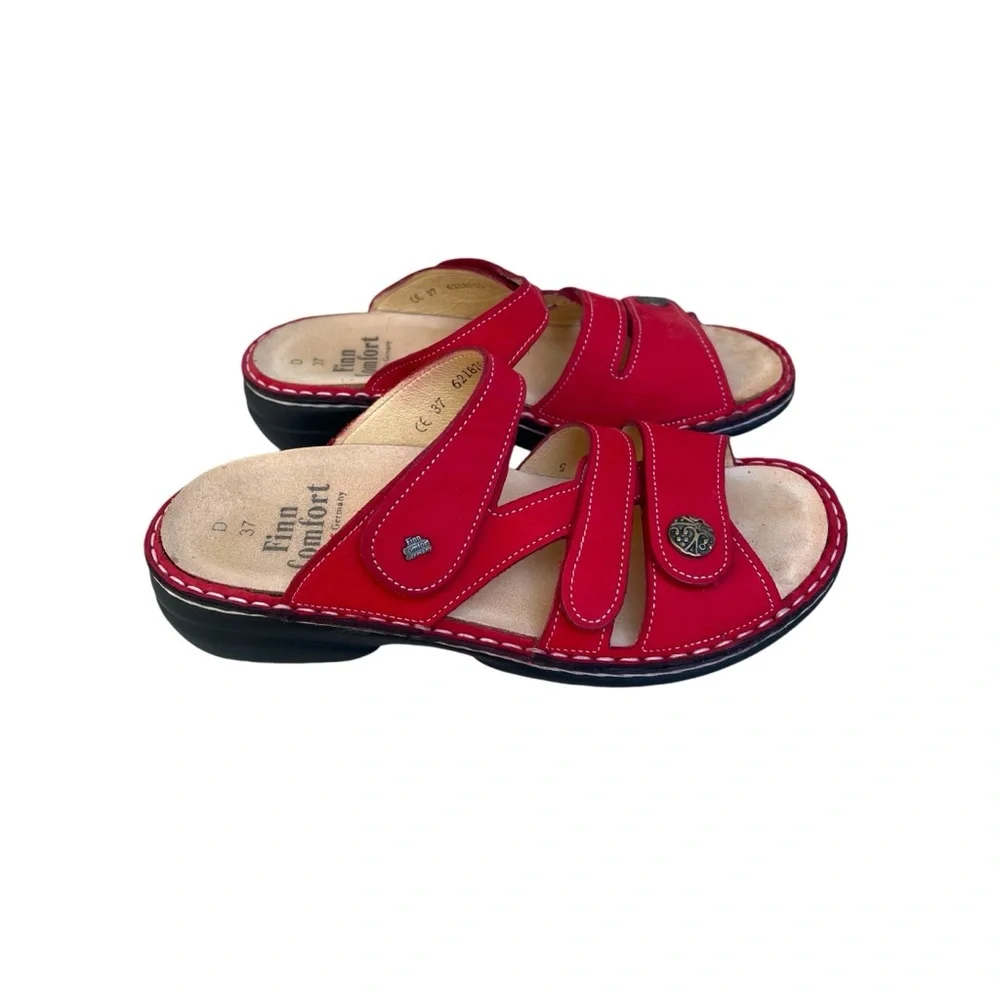 Finn Comfort Monza Red Ventura Soft Nubuck Leather Strap Sandals. Sz.37 or US 6 - Picture 4 of 9